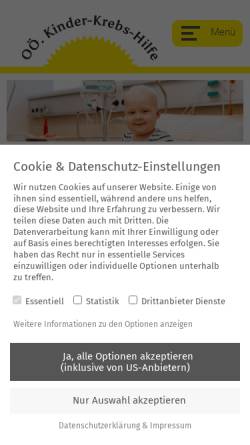 Vorschau der mobilen Webseite www.kinderkrebshilfe.or.at, Kinder-Krebs-Hilfe Oberösterreich