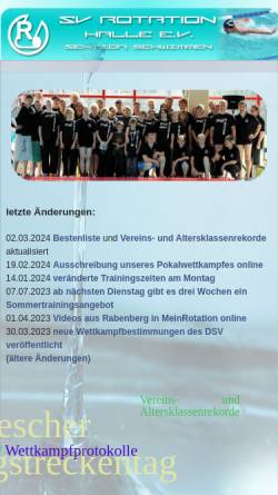Vorschau der mobilen Webseite www.schwimmen.rotation-halle.de, SV Rotation Halle e.V. Schwimmen