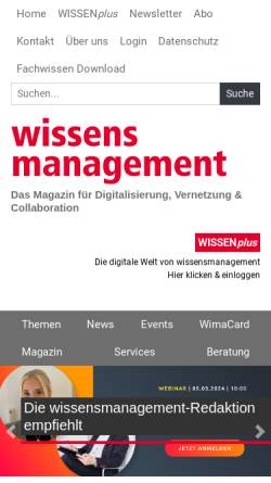 Vorschau der mobilen Webseite www.wissensmanagement.net, Wissensmanagement Online