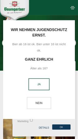 Vorschau der mobilen Webseite www.brauerei-baumgartner.at, Brauerei Jos. Baumgartner Aktiengesellschaft
