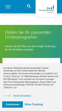 Vorschau der mobilen Webseite www.aufbaubank.de, Thüringer Aufbaubank