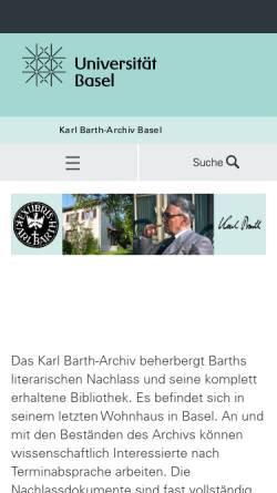 Vorschau der mobilen Webseite karlbarth.unibas.ch, Karl Barth-Archiv und Karl Barth-Stiftung