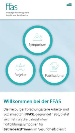 Vorschau der mobilen Webseite www.ffas.de, Freiburger Forschungsstelle Arbeits- und Sozialmedizin (FFAS)