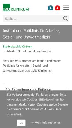 Vorschau der mobilen Webseite arbmed.klinikum.uni-muenchen.de, Klinikum der Universität München - Institut und Poliklinik für Arbeits- und Umweltmedizin