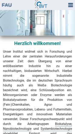 Vorschau der mobilen Webseite www.bvt.cbi.uni-erlangen.de, Lehrstuhl für Bioverfahrenstechnik der Universität Erlangen