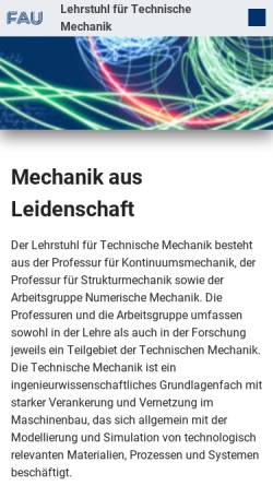 Vorschau der mobilen Webseite www.ltm.uni-erlangen.de, Lehrstuhl für Technische Mechanik