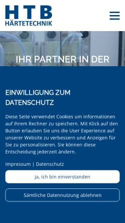 Vorschau der mobilen Webseite www.htb-haertetechnik.de, HTB-Härtetechnik GmbH