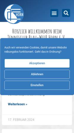 Vorschau der mobilen Webseite www.tc-bw-horn.de, TC Blau-Weiß Horn