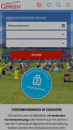 Vorschau der mobilen Webseite www.gerken-duhnen.de, Gästehäuser und Fahrradvermietung, Familie Gerken