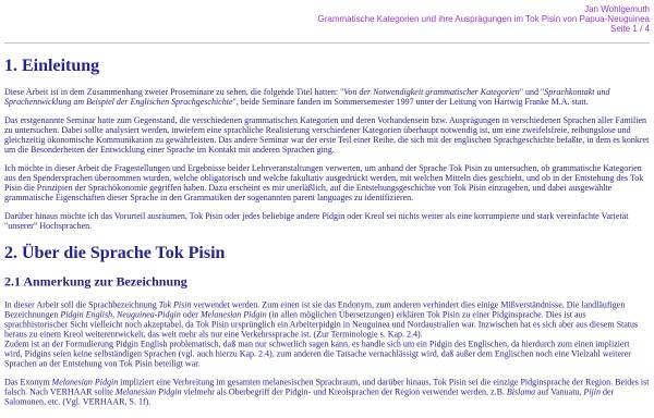 Vorschau von www.linguist.de, Grammatische Kategorien und ihre Ausprägungen im Tok Pisin von Papua-Neuguinea