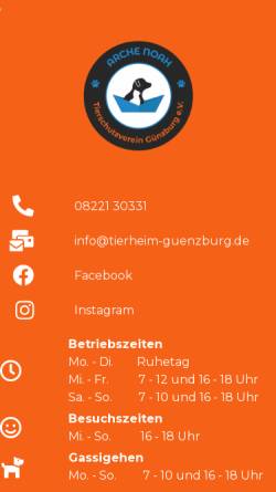 Vorschau der mobilen Webseite tierheim-guenzburg.de, Tierheim Arche Noah
