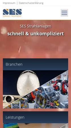Vorschau der mobilen Webseite www.ses-sandstrahl-technologie.de, SES GmbH & Co. KG