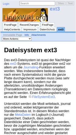 Vorschau der mobilen Webseite linuxwiki.de, ext3-Linuxwiki