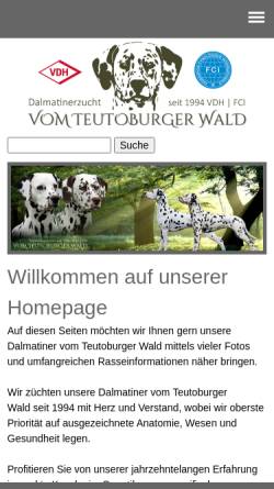 Vorschau der mobilen Webseite www.dalmatiner-vom-teutoburger-wald.de, Vom Teutoburger Wald