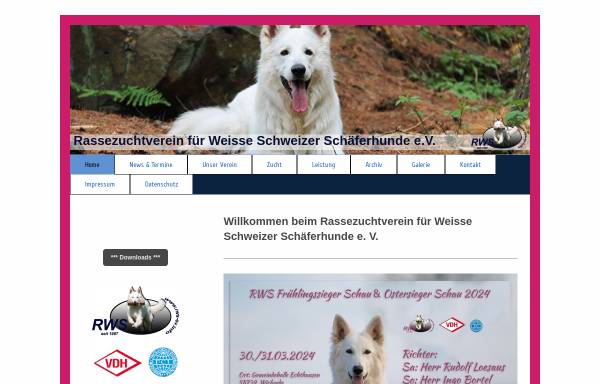 Vorschau von www.rws-ev.info, Rassezuchtverein für Weisse Schweizer Schäferhunde e.V.