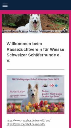 Vorschau der mobilen Webseite www.rws-ev.info, Rassezuchtverein für Weisse Schweizer Schäferhunde e.V.