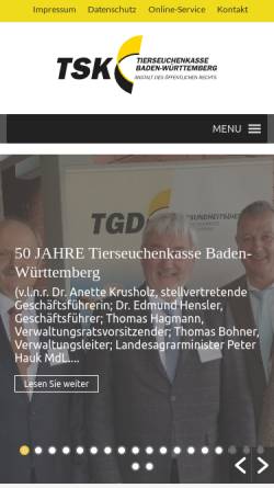 Vorschau der mobilen Webseite www.tsk-bw.de, Tierseuchenkasse Baden-Württemberg
