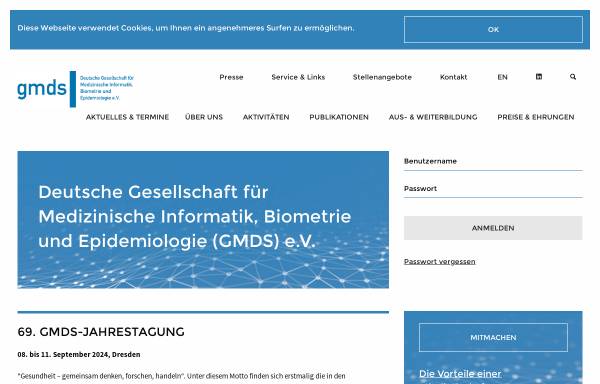 Vorschau von www.gmds.de, Gesellschaft für Medizinische Informatik, Biometrie und Epidemiologie (GMDS)