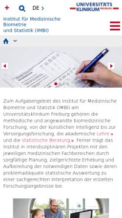 Vorschau der mobilen Webseite www.imbi.uni-freiburg.de, Institut für Medizinische Biometrie und Medizinische Informatik, Universität Freiburg