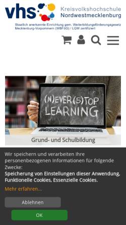 Vorschau der mobilen Webseite kreisvolkshochschule-nwm.de, Kreisvolkshochschule Nordwestmecklenburg