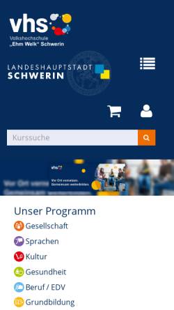 Vorschau der mobilen Webseite www.vhs-schwerin.de, Volkshochschule 