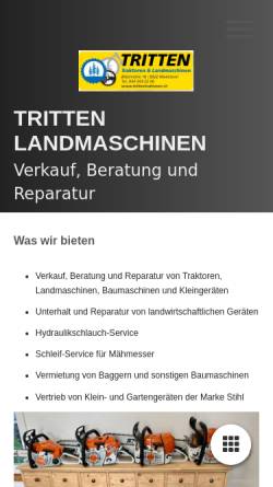 Vorschau der mobilen Webseite www.trittentraktoren.ch, Tritten Landmaschinen