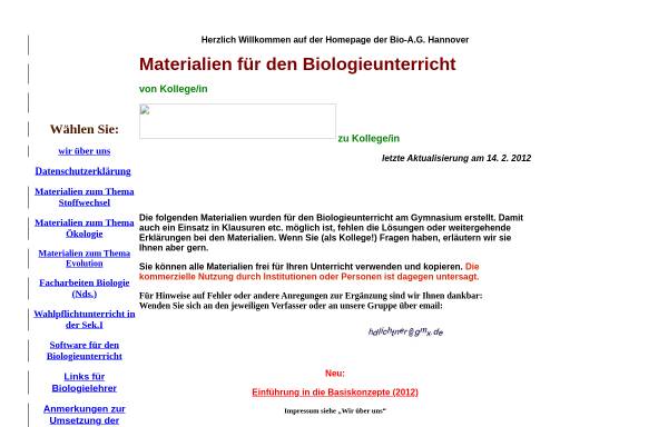 Vorschau von www.biologieunterricht.org, Materialien für den Biologieunterricht