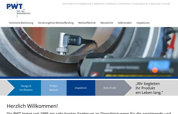 Vorschau von www.pwt-gmbh.de, Prüf- und Werkstofftechnik GmbH
