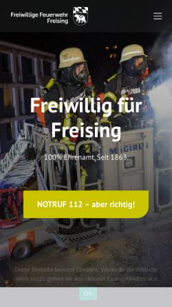 Vorschau der mobilen Webseite www.feuerwehr-freising.de, Freiwillige Feuerwehr Freising