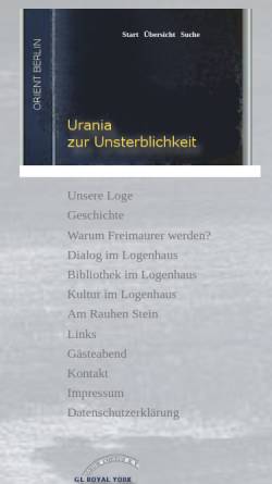 Vorschau der mobilen Webseite www.loge-urania.de, Freimaurer-Loge Urania zur Unsterblichkeit