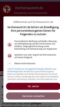 Vorschau der mobilen Webseite www.kirchenaustritt.de, Kirchenaustritt in Berlin