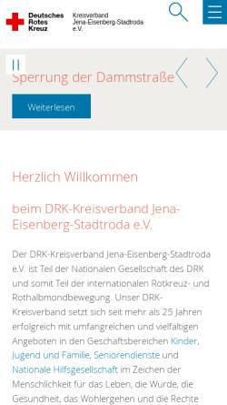 Vorschau der mobilen Webseite www.drk-jena.de, DRK-Kreisverband Jena-Eisenberg-Stadtroda e.V.