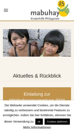 Vorschau der mobilen Webseite mabuhay-kinderhilfe.de, Mabuhay - Hilfe für philippinische Kinder