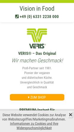 Vorschau der mobilen Webseite veris.de, Veris Nahrungsmittel GmbH