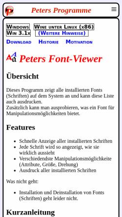 Vorschau der mobilen Webseite pstt.de, Peters Font-Viewer