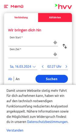 Vorschau der mobilen Webseite www.hvv.de, HVV - Hamburger Verkehrsverbund GmbH