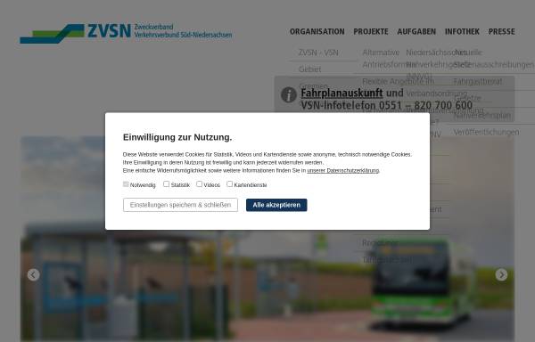 Vorschau von zvsn.de, ZVSN Zweckverband Verkehrsverbund Süd-Niedersachsen