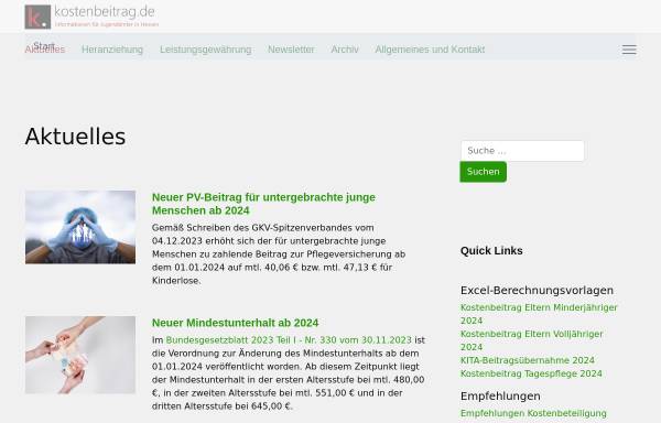 Vorschau von www.kostenbeitrag.de, Informationen für Jugendämter in Hessen