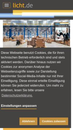 Vorschau der mobilen Webseite www.licht.de, FGL - Fördergemeinschaft gutes Licht