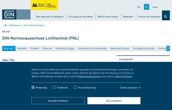 Vorschau von www.fnl.din.de, Normenausschuss Lichttechnik