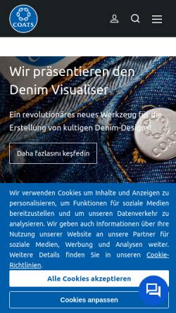 Vorschau der mobilen Webseite www.industrie.coats.de, Coats GmbH