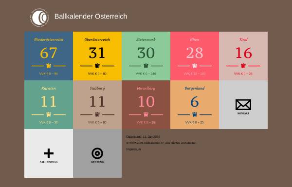 Vorschau von www.ballkalender.cc, Ballkalender für Österreich