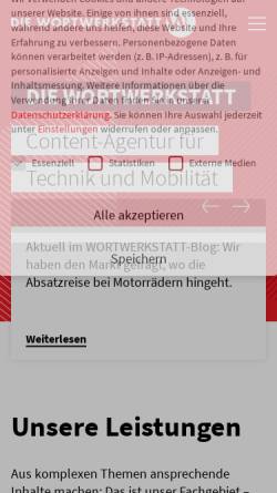 Vorschau der mobilen Webseite wortwerkstatt.de, Die Wortwerkstatt GmbH