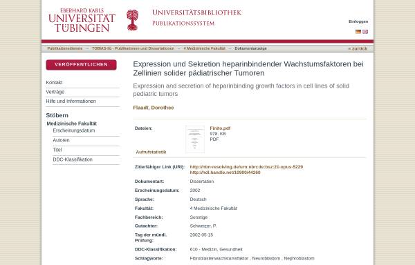 Vorschau von publikationen.uni-tuebingen.de, Expression und Sekretion heparinbindender Wachstumsfaktoren bei Zellinien solider pädiatrischer Tumoren