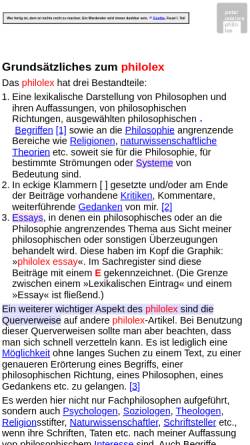 Vorschau der mobilen Webseite www.philolex.de, Philolex - Philosophisch-geistesgeschichtliches Online-Lexikon