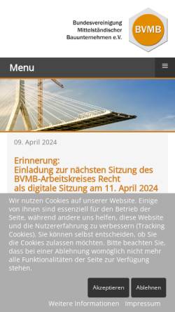 Vorschau der mobilen Webseite www.bvmb.de, Bundesvereinigung Mittelständischer Bauunternehmen e.V. - Bonn