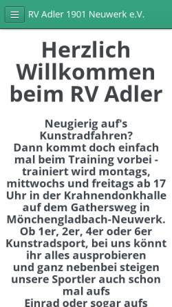 Vorschau der mobilen Webseite www.rvadler.de, RV Adler Mönchengladbach Neuwerk 1901 e.V.