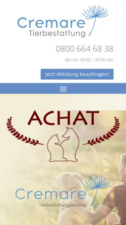 Vorschau der mobilen Webseite achat-tierkrematorium.de, ACHAT-Tierbestattung