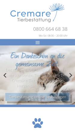 Vorschau der mobilen Webseite www.tierkrematorium-cremare.de, Cremare
