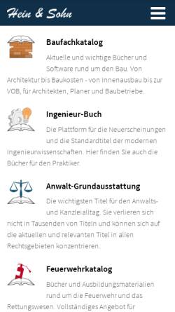 Vorschau der mobilen Webseite www.buch-hein.de, Fachbuchhandlung Hein & Sohn OHG, Funk-Verlag Bernhard Hein e.K.